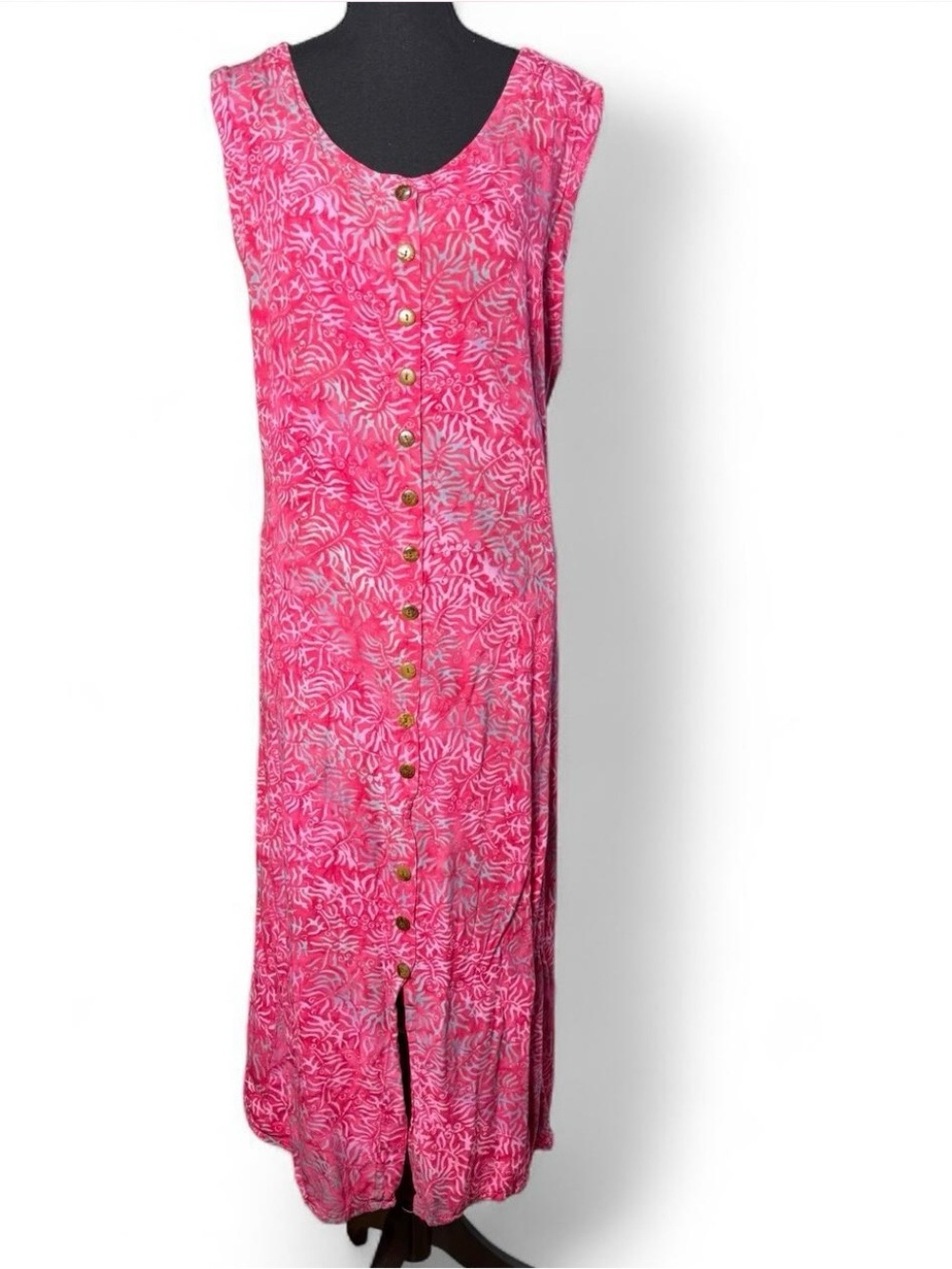 Hibiscus Collection Hawaii Vintage Rayon Batik Maxi Dress Womens XL Pink